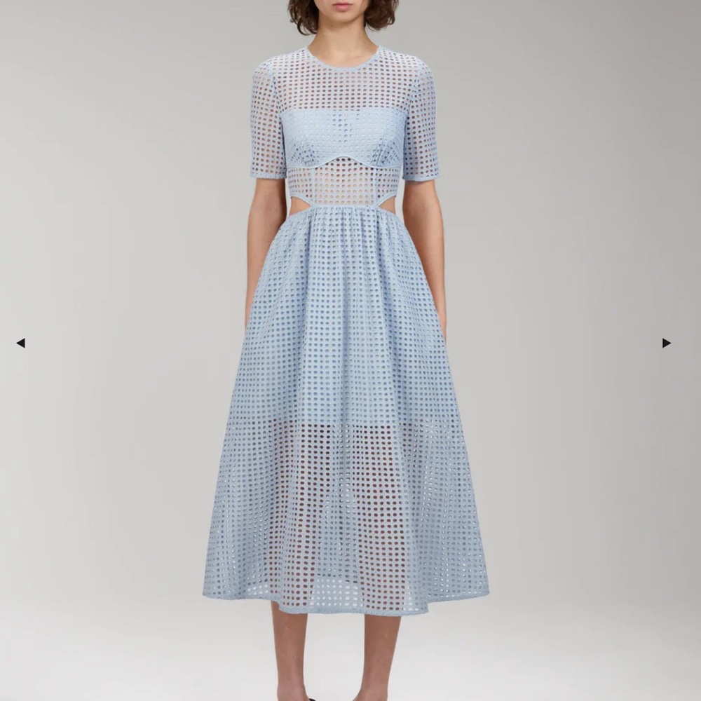 Self-Portrait Light Blue Cotton Broderie Anglaise Midi Dress size US4